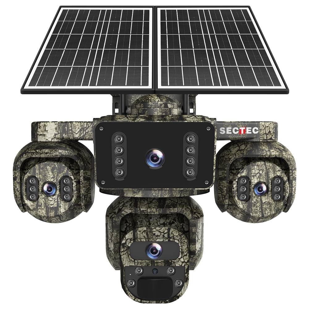 20MP 4 Lens AOV 4G Solar Security Camera PTZ Night Vision Camo Design 24/7 Full Time Rec AI Area Detect IP66 Waterproof