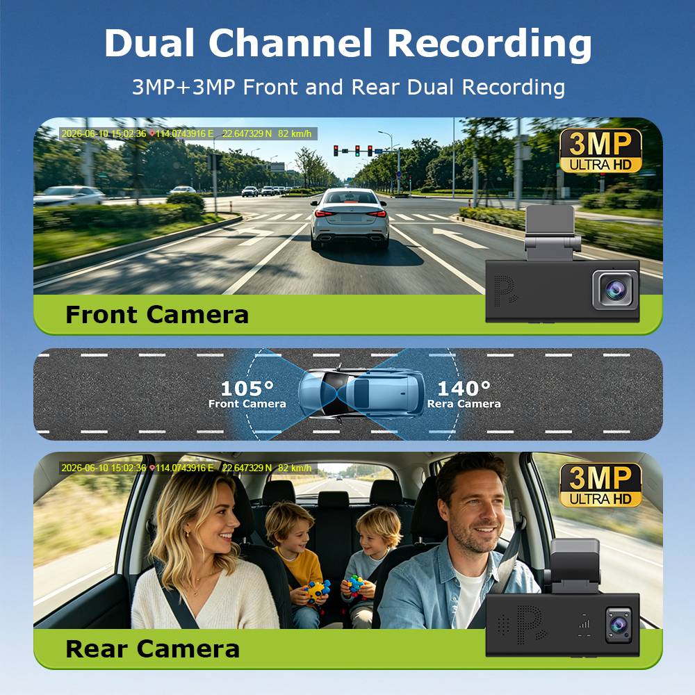 SECTEC 4G AOV Dash Camera Car Guard GPS 24/7 Dual Lens Night Vision 6MP CMOS G-Sensor Radar Two-Way Audio Security CCTV Camera