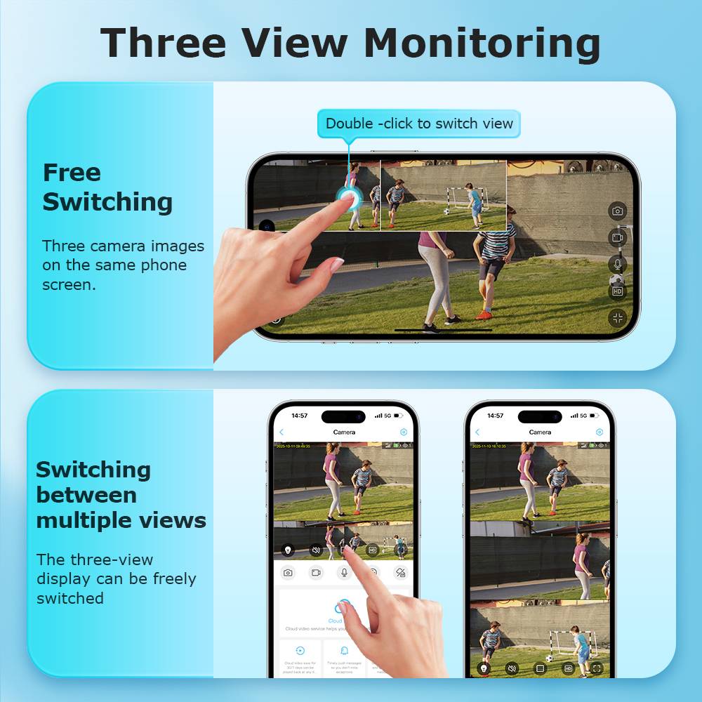 24/7 Recording 9MP 3 Lens Security AOV IP66 Waterproof 4G Solar Battery Camera