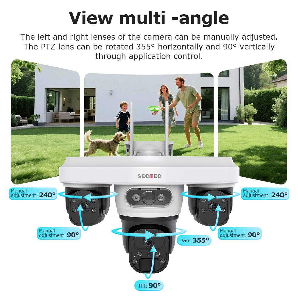 24/7 Recording 9MP 3 Lens Security AOV IP66 Waterproof 4G Solar Battery Camera