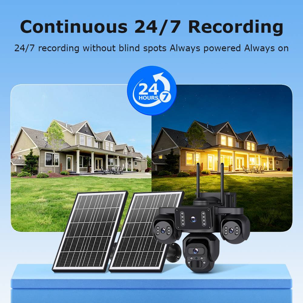 20MP 4 Lens 4 Screens AOV Wifi Security Tracking Human PIR Alarm 24/7 Working 4G Solar Camera