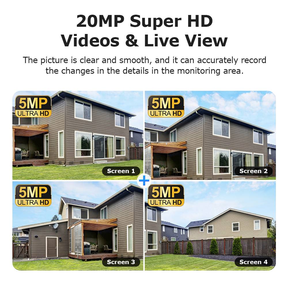 20MP 4 Lens 4 Screens AOV Wifi Security Tracking Human PIR Alarm 24/7 Working 4G Solar Camera