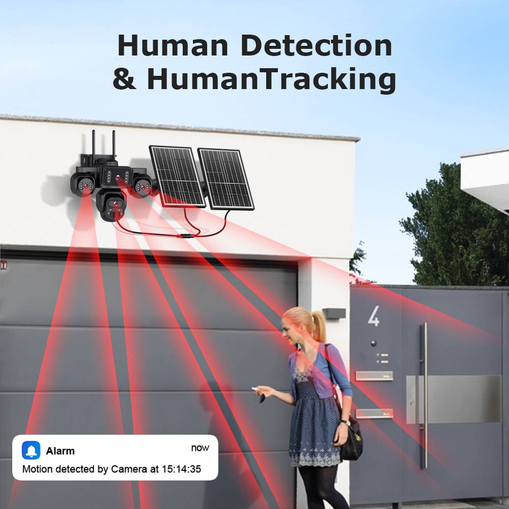 20MP 4 Lens 4 Screens AOV Wifi Security Tracking Human PIR Alarm 24/7 Working 4G Solar Camera