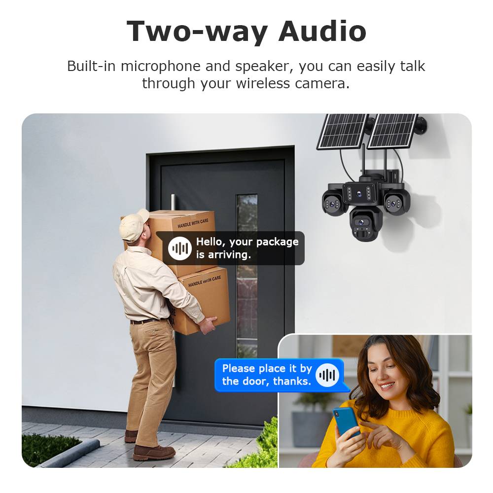 20MP 4 Lens 4 Screens AOV Wifi Security Tracking Human PIR Alarm 24/7 Working 4G Solar Camera
