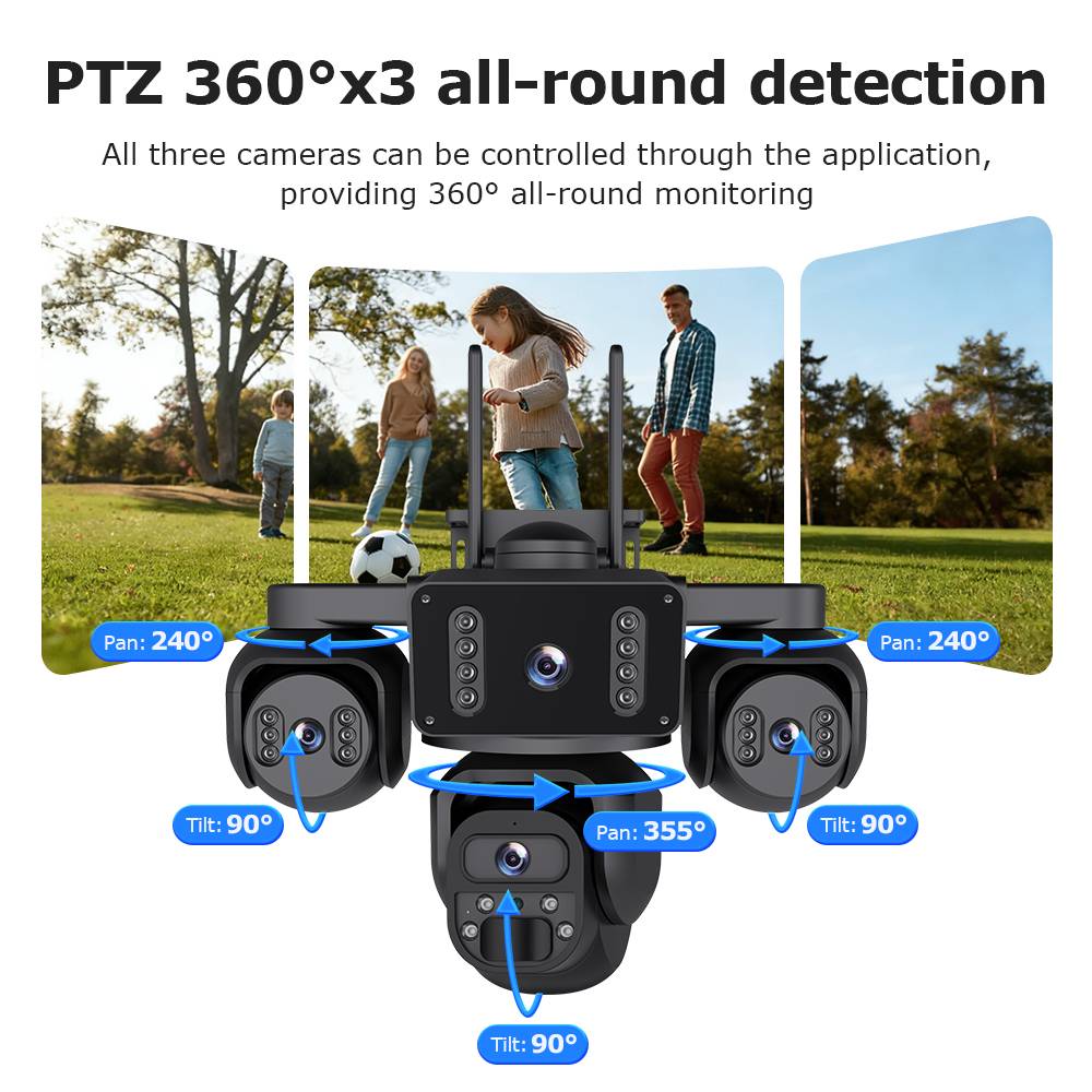 20MP 4 Lens 4 Screens AOV Wifi Security Tracking Human PIR Alarm 24/7 Working 4G Solar Camera