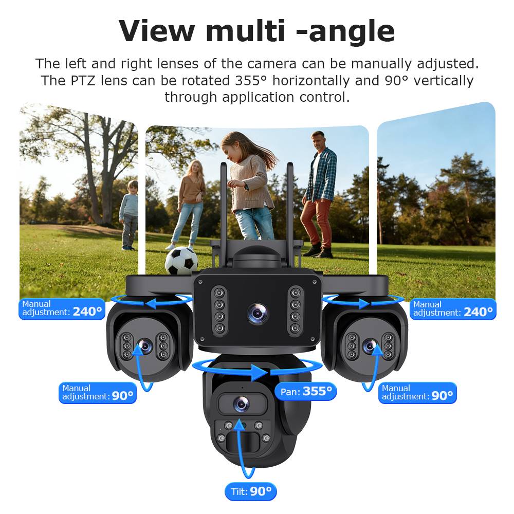 20MP 4 Lens 4 Screens AOV Wifi Security Tracking Human PIR Alarm 24/7 Working 4G Solar Camera