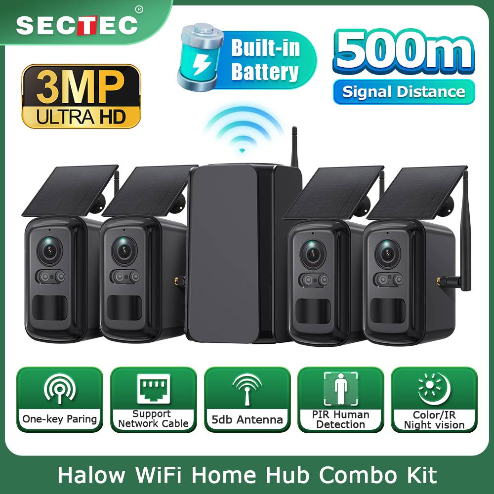 Halow Wifi Home Hub Solar Camera Kits 4-Cam Pack Solar WIFI Solar Network Camera Kits