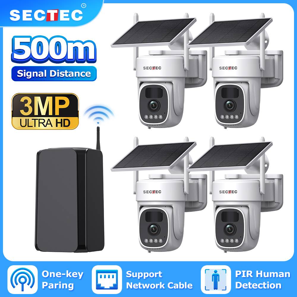 500M Halow Wifi 2.4GHZ 5GHZ 4ch Solar Wifi PTZ Kits Range Extender IP66 Wifi Plug and Play Wireless Solar Camera Kit