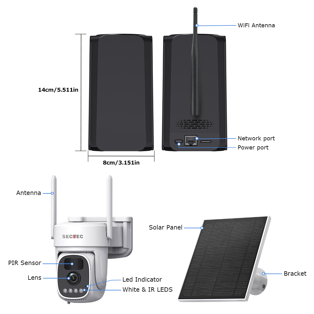 500M Halow Wifi 2.4GHZ 5GHZ 4ch Solar Wifi PTZ Kits Range Extender IP66 Wifi Plug and Play Wireless Solar Camera Kit