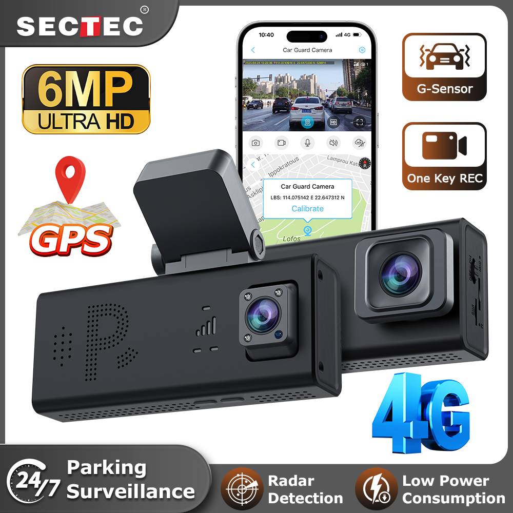 SECTEC Car Guard Camera Built in Radar Detection Front and Rear 6MP GPS Dual Lens Parking Camera