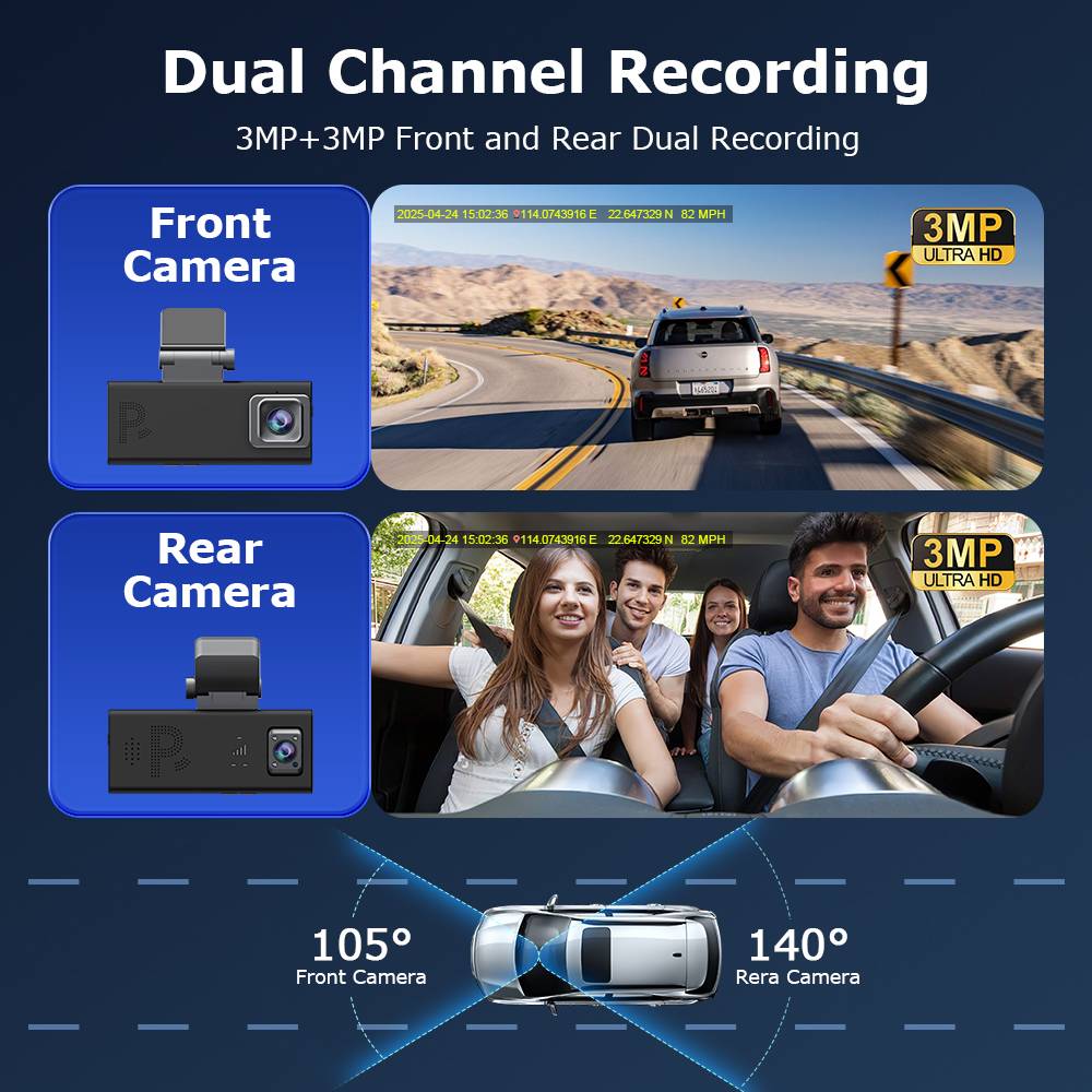 SECTEC Car Guard Camera Built in Radar Detection Front and Rear 6MP GPS Dual Lens Parking Camera