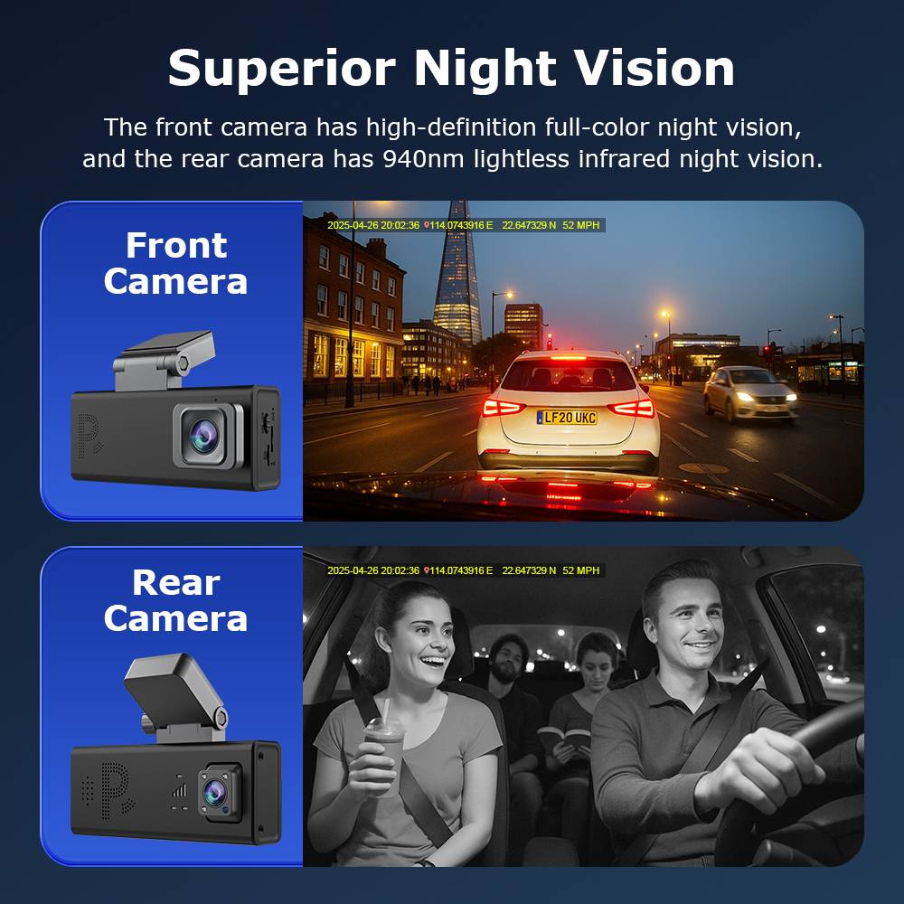 SECTEC Car Guard Camera Built in Radar Detection Front and Rear 6MP GPS Dual Lens Parking Camera