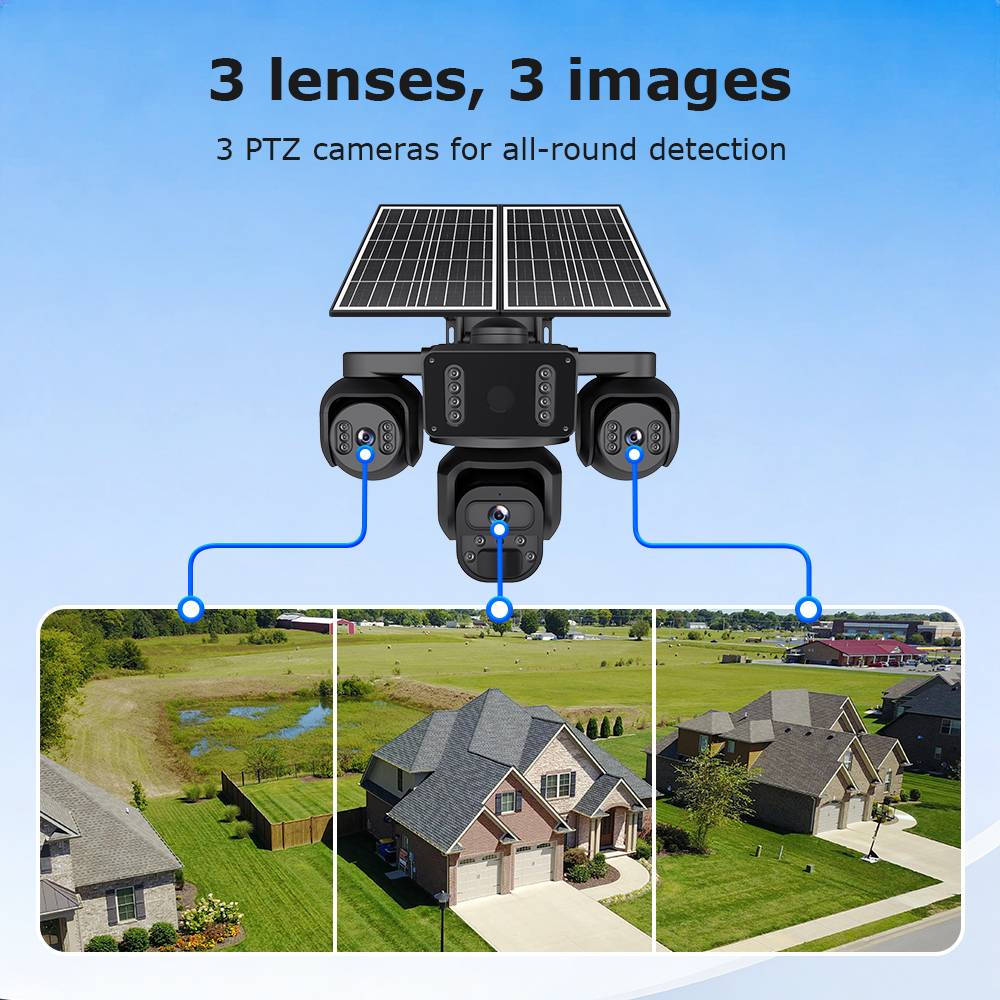 15MP 3 Lens Solar Camera PTZ 4G Battery AOV 24/7 Outdoor Security CCTV Camera