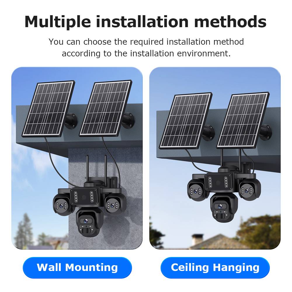 15MP 3 Lens Solar Camera PTZ 4G Battery AOV 24/7 Outdoor Security CCTV Camera