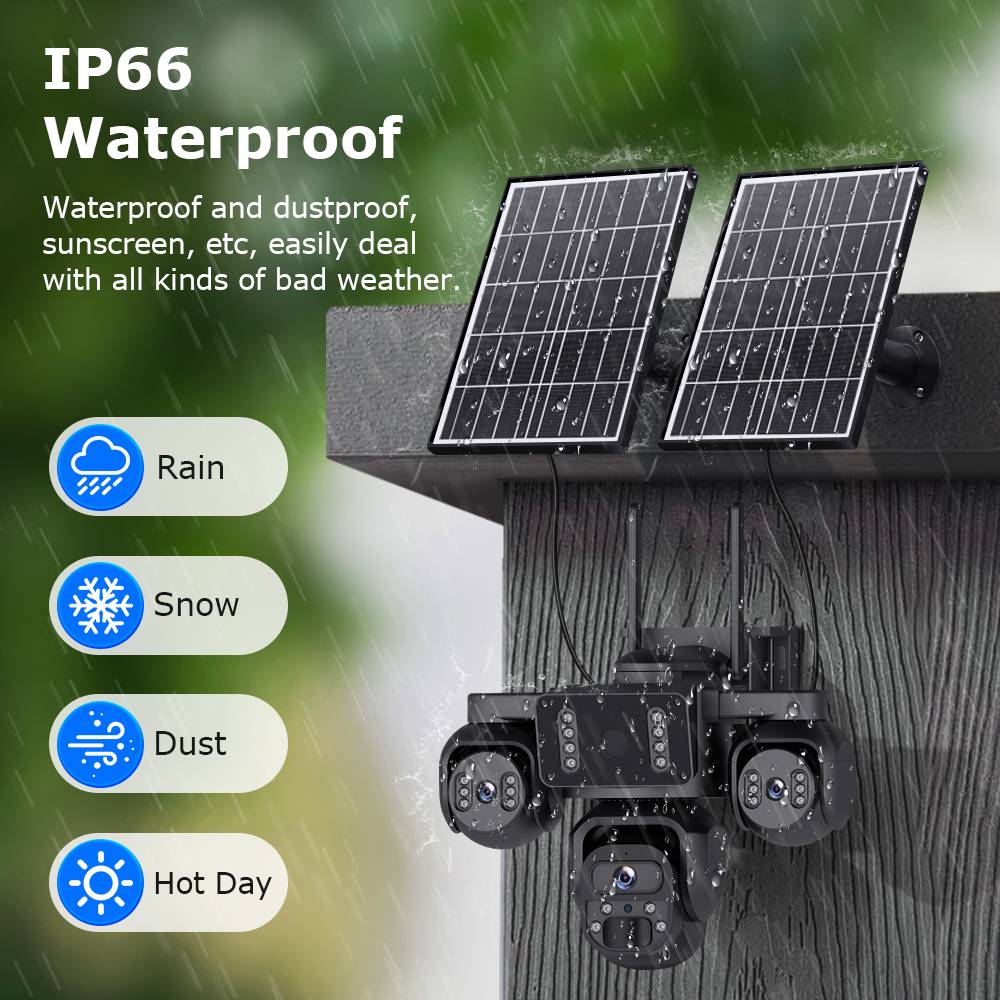 15MP 3 Lens Solar Camera PTZ 4G Battery AOV 24/7 Outdoor Security CCTV Camera