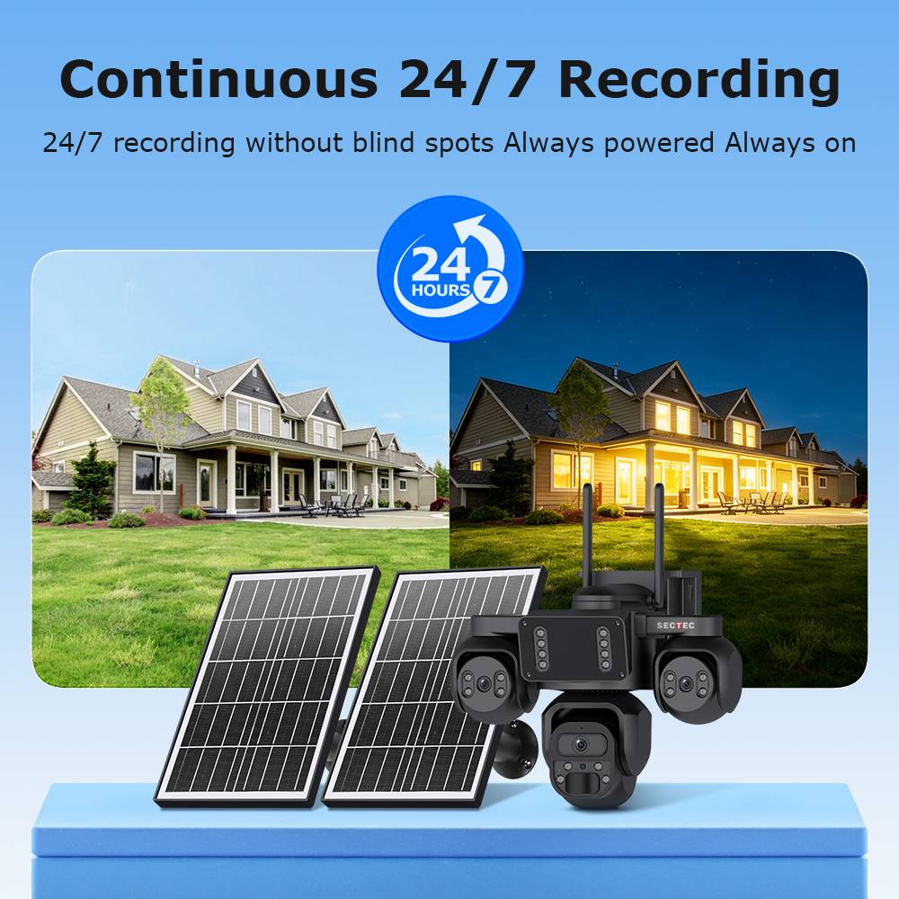 9MP Ubox 24/7 Camera 3 Lens AOV Waterproof IP66 Outdoor 4G Solar CCTV Camera