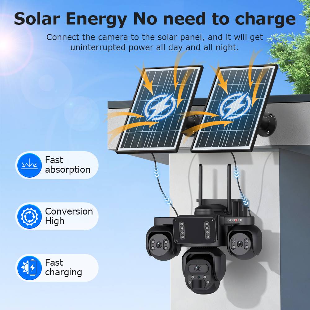 9MP Ubox 24/7 Camera 3 Lens AOV Waterproof IP66 Outdoor 4G Solar CCTV Camera