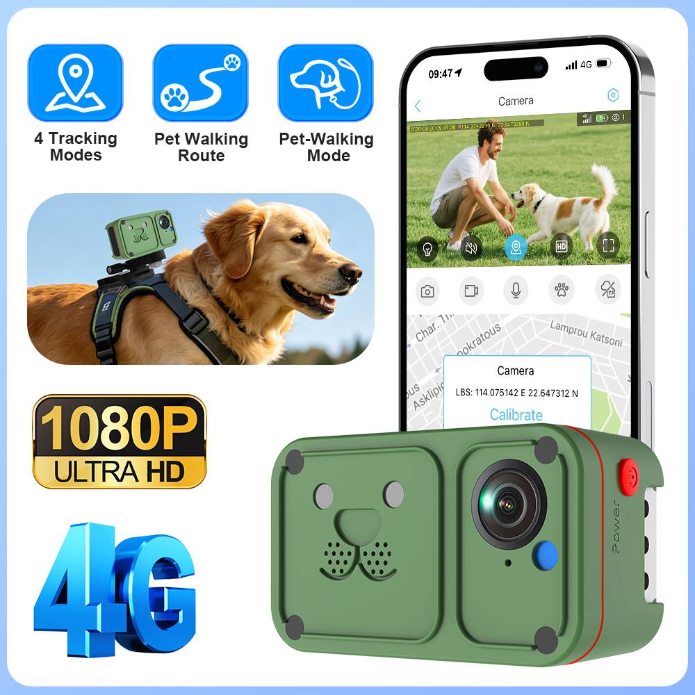 SECTEC 4G LTE Mini GPS Pet Camera Tracker 1080P Full HD Wireless Portable Pet Tracker with Two-way Audio IP67 Waterproof for Dogs Cats