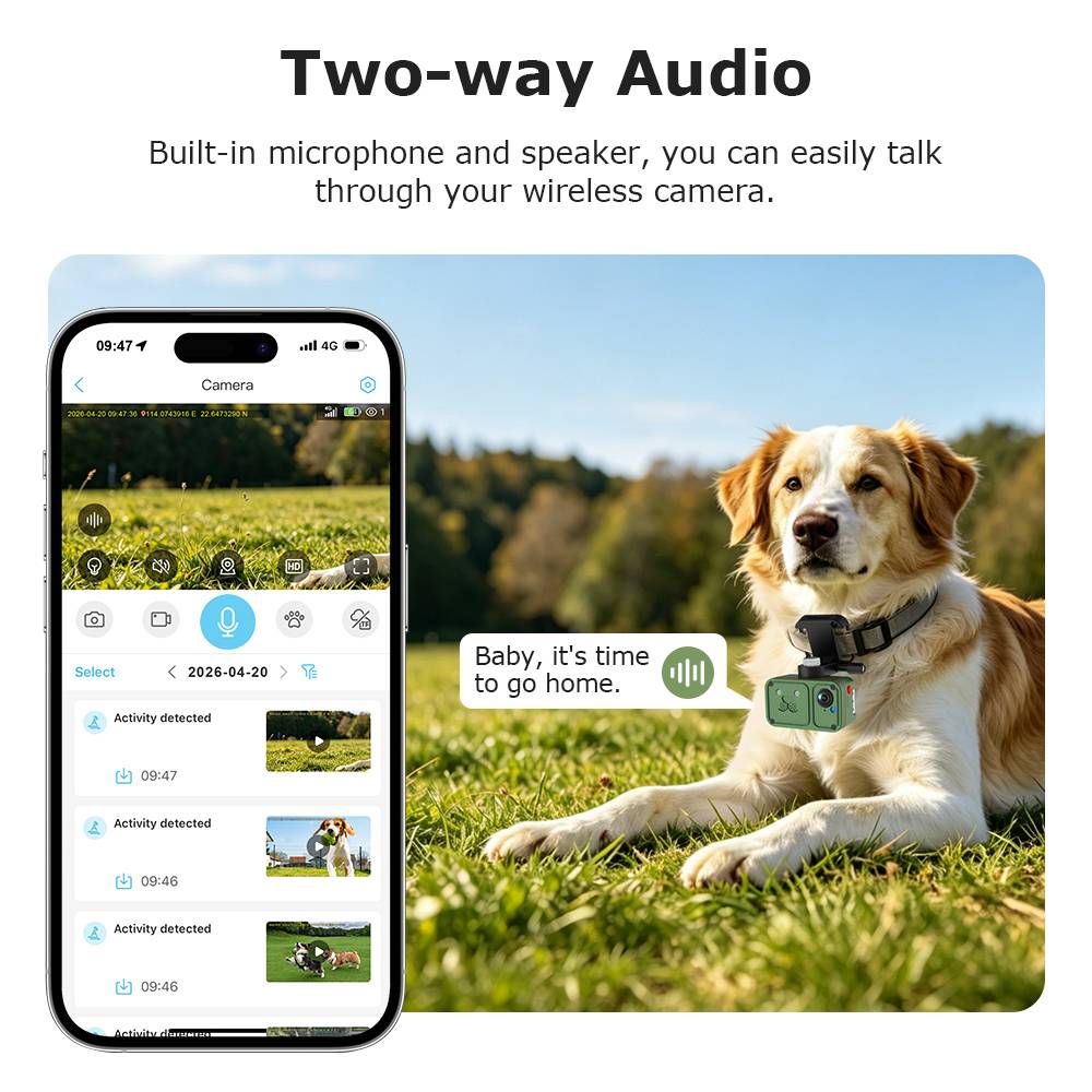 SECTEC 4G LTE Mini GPS Pet Camera Tracker 1080P Full HD Wireless Portable Pet Tracker with Two-way Audio IP67 Waterproof for Dogs Cats