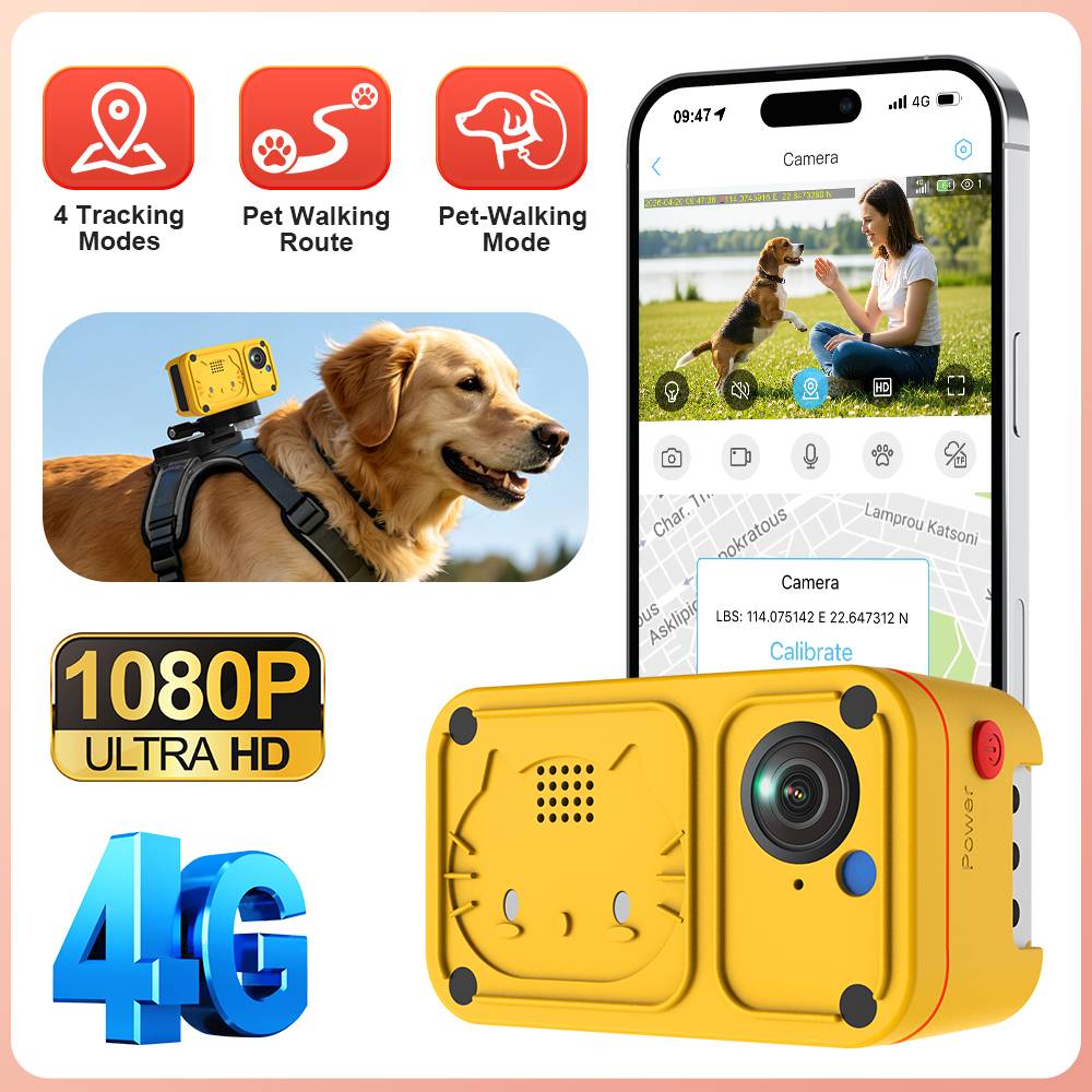 SECTEC Smart Pet GPS Tracker Camera 4G Anti-lost Two-Way Audio Dog Cat Find IP66 Pet Activity Detection Alert Security Camera