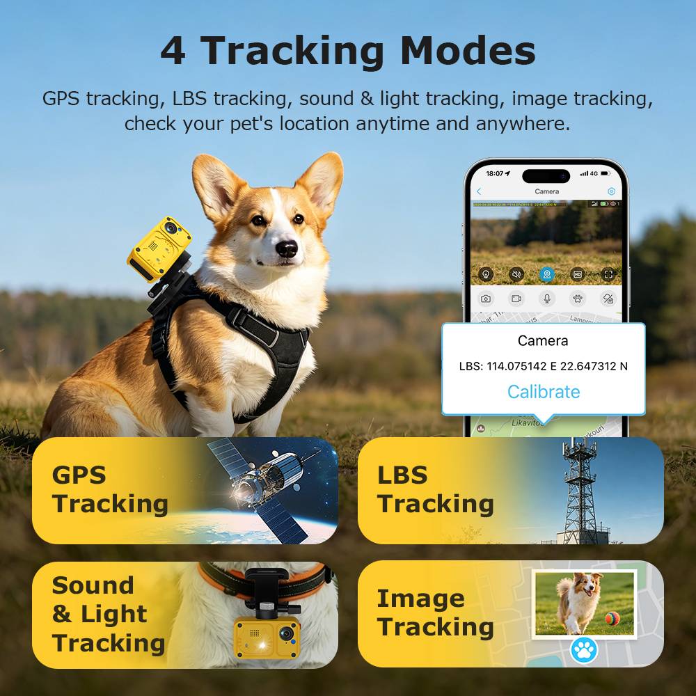 SECTEC Smart Pet GPS Tracker Camera 4G Anti-lost Two-Way Audio Dog Cat Find IP66 Pet Activity Detection Alert Security Camera