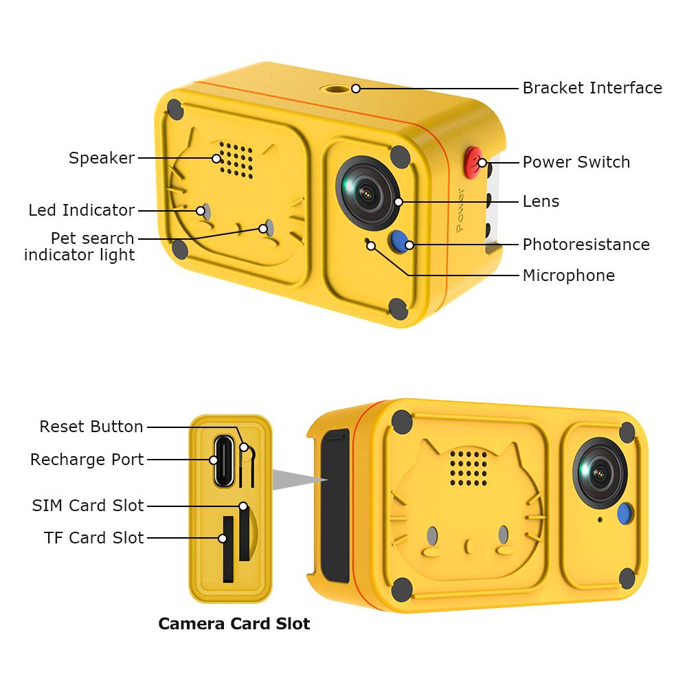 SECTEC Smart Pet GPS Tracker Camera 4G Anti-lost Two-Way Audio Dog Cat Find IP66 Pet Activity Detection Alert Security Camera