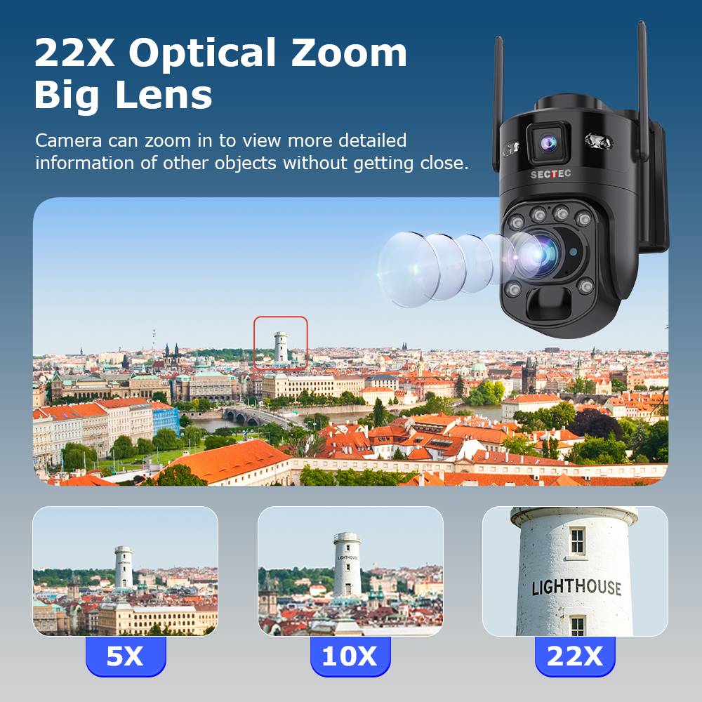 10MP AOV Outdoor PTZ Security Camera Solar Powered 24/7 Recording 22X Optical Zoom Dual Lens 4G WiFi CCTV Camera