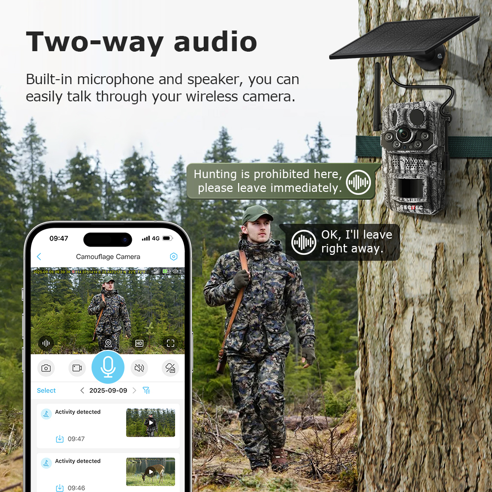 SECTEC Full Color Night Vision Three PIR 12MP GPS 4G Sim Camouflage Security IP66 Solar Battery Hunting Trail Wildlife Camera