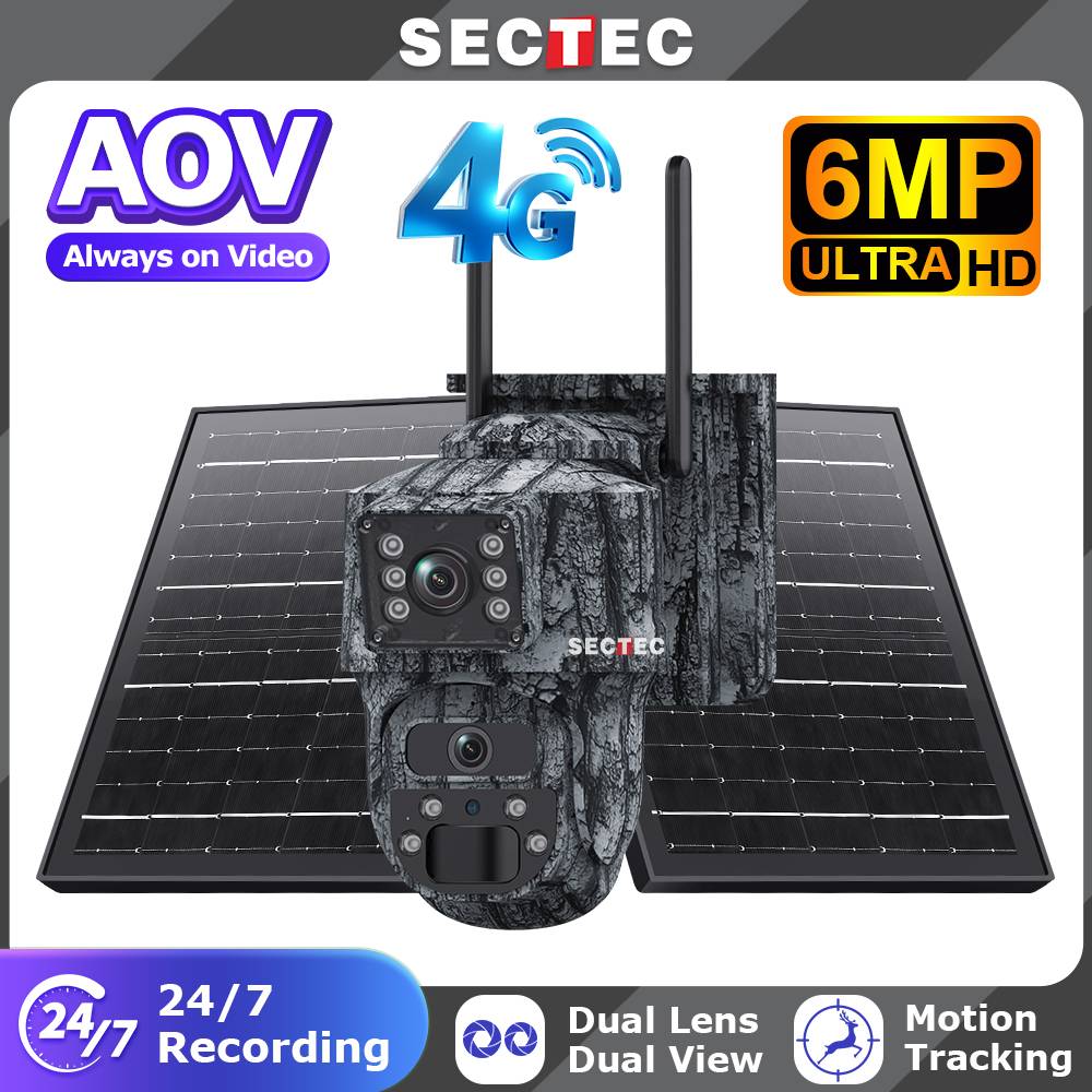 AOV Camouflage Solar Security Camera 4G Wireless PTZ Outdoor Hunting Camera with AI Human Detection