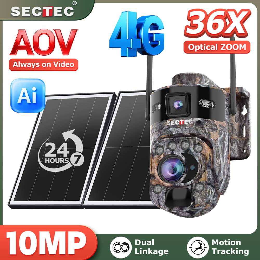 24/7 Recording Camouflage Solar Security Camera 4G WiFi Outdoor PTZ CCTV Camera Dual Lens AI Auto Tracking Night Vision