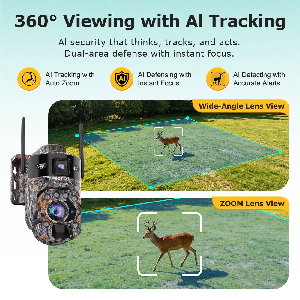 24/7 Recording Camouflage Solar Security Camera 4G WiFi Outdoor PTZ CCTV Camera Dual Lens AI Auto Tracking Night Vision