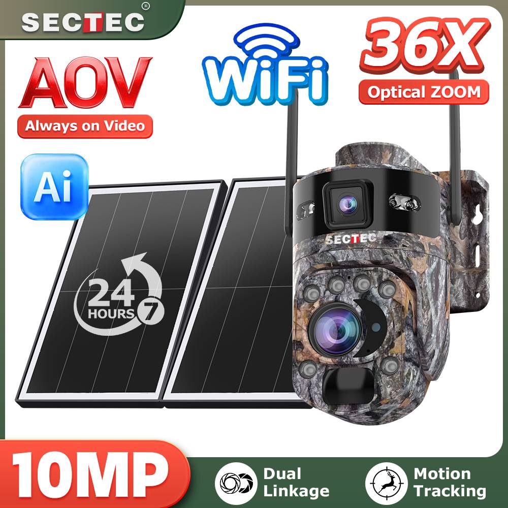 24/7 Recording Camouflage Solar Security Camera 4G WiFi Outdoor PTZ CCTV Camera Dual Lens AI Auto Tracking Night Vision