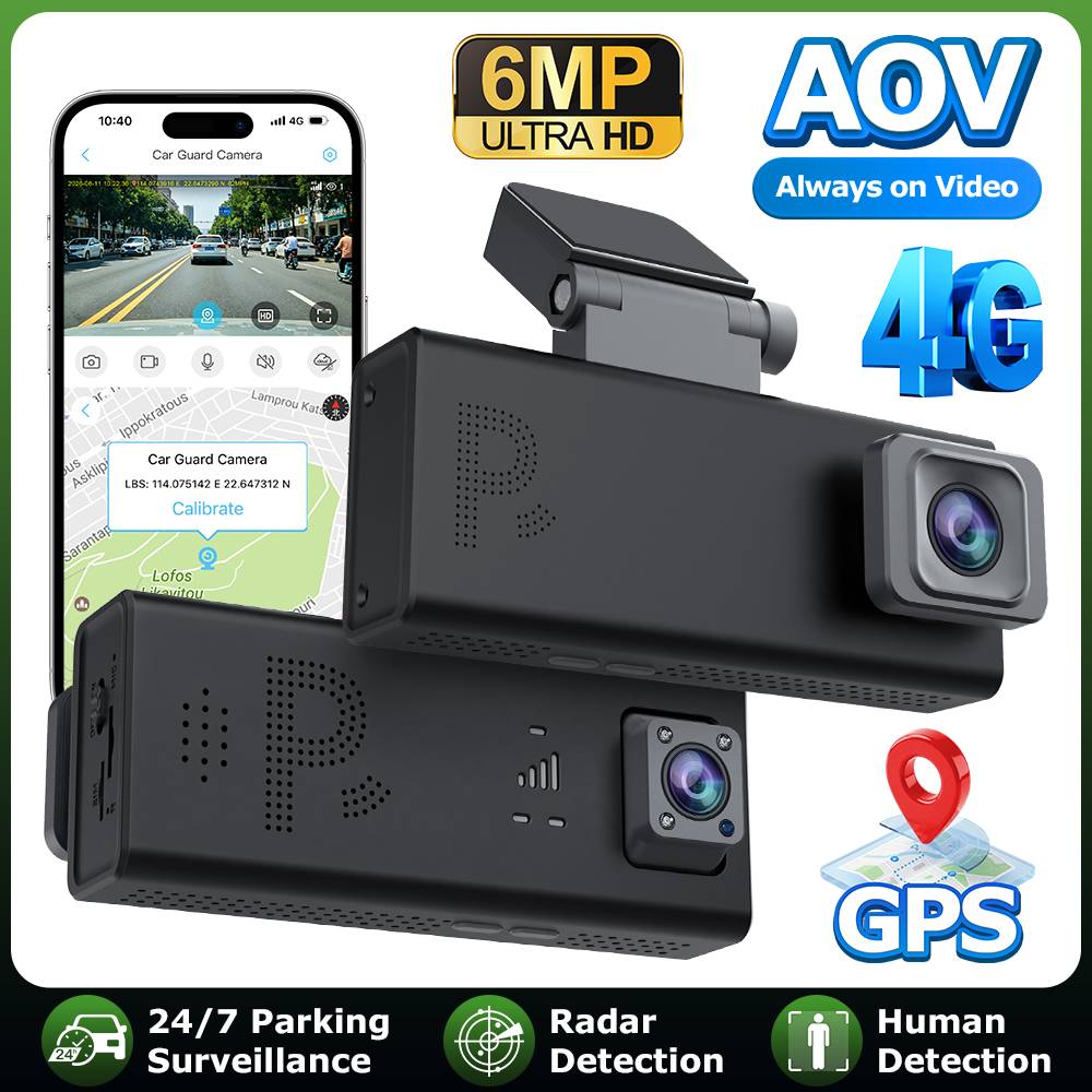 SECTEC 4G AOV Dash Camera Car Guard GPS 24/7 Dual Lens Night Vision 6MP CMOS G-Sensor Radar Two-Way Audio Security CCTV Camera