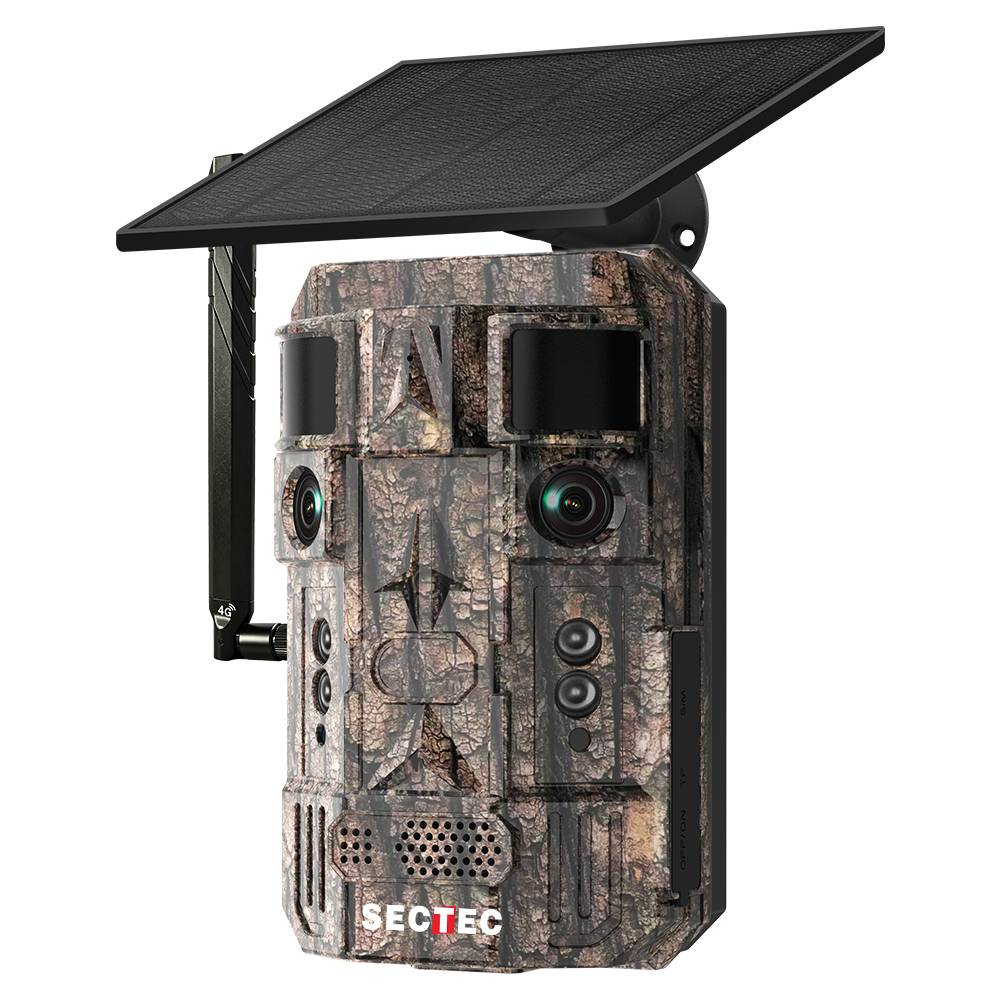 SECTEC 24MP Dual Lens Solar Hunting Camera AI Wildlife Trail Camera 4G WiFi Night Vision PIR Motion Detection IP66