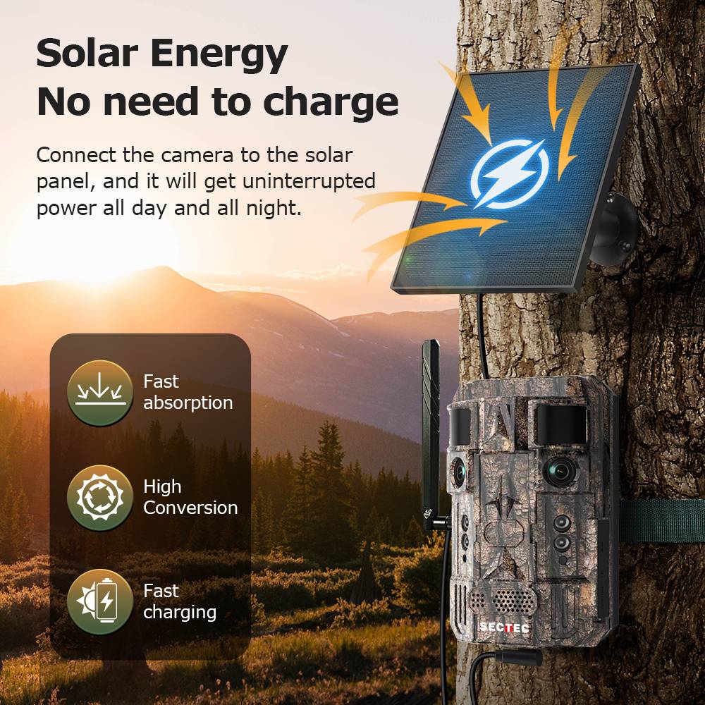 SECTEC 24MP Dual Lens Solar Hunting Camera AI Wildlife Trail Camera 4G WiFi Night Vision PIR Motion Detection IP66