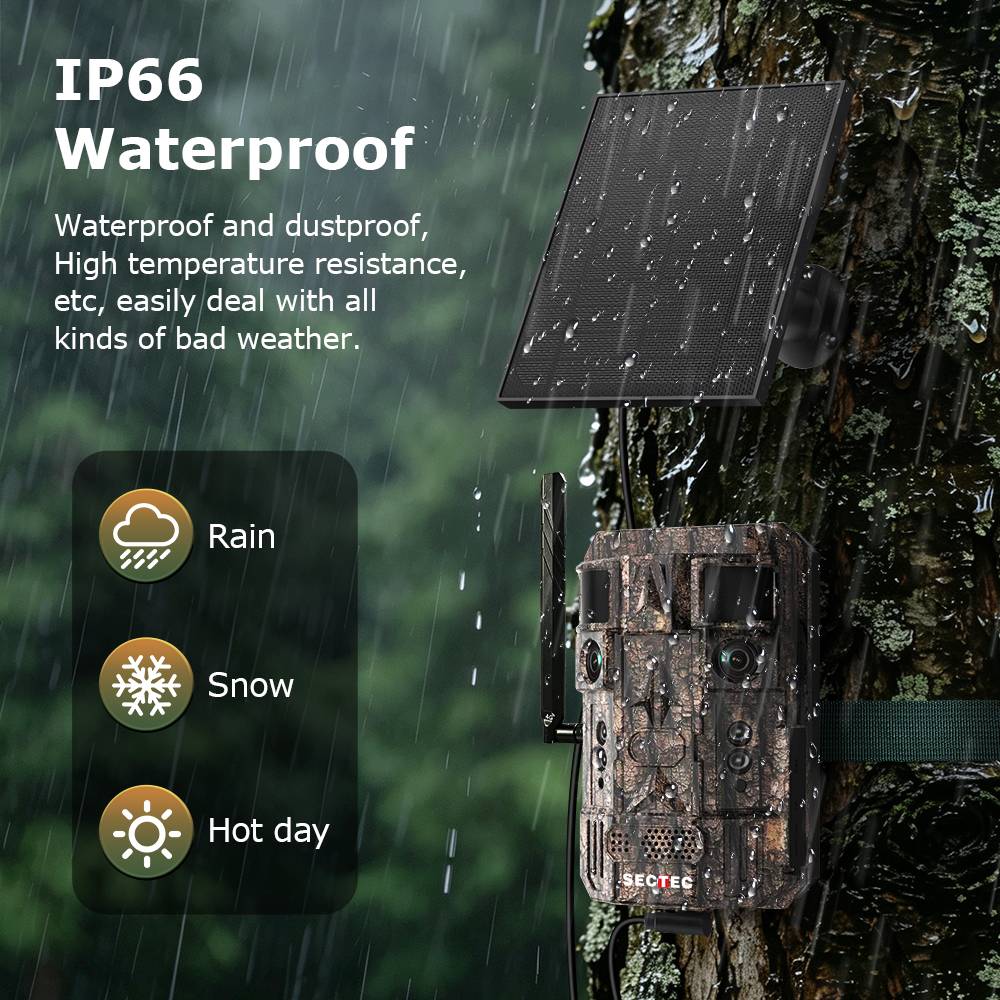 SECTEC 24MP Dual Lens Solar Hunting Camera AI Wildlife Trail Camera 4G WiFi Night Vision PIR Motion Detection IP66